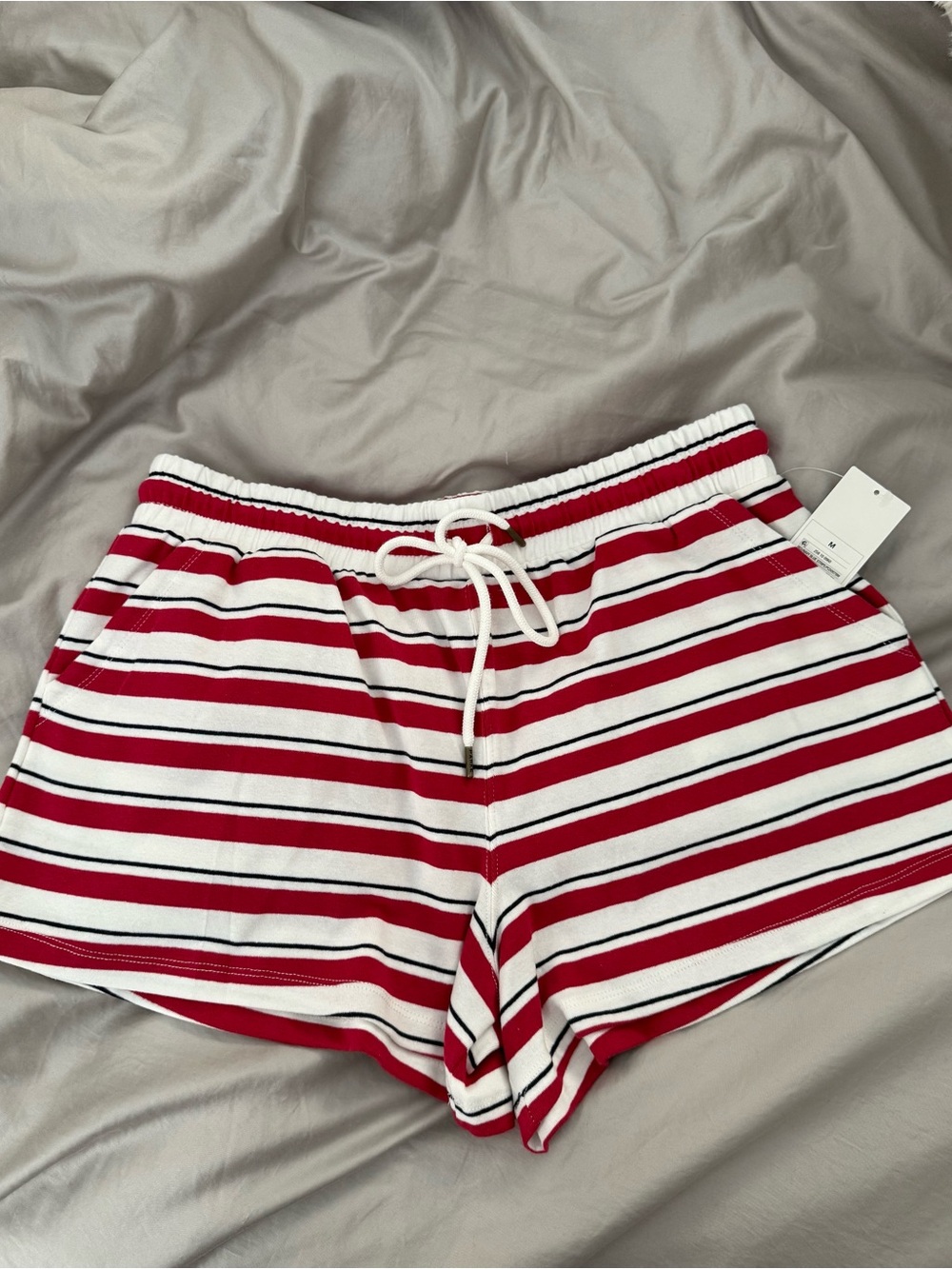 Parke Women's Red & White Striped Athletic Lounge Shorts with Drawstring